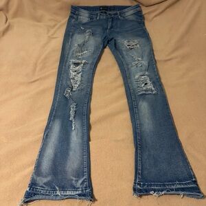 Men's Distressed Flare Jeans in Blue